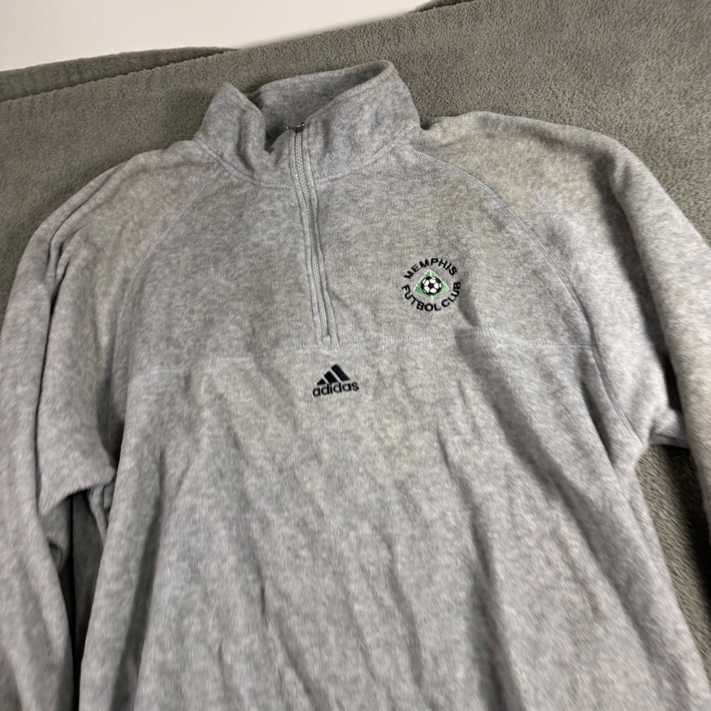 Adidas Team Memphis Futbol Club Quarter Zip Fleece Pullover Gray Mens Large